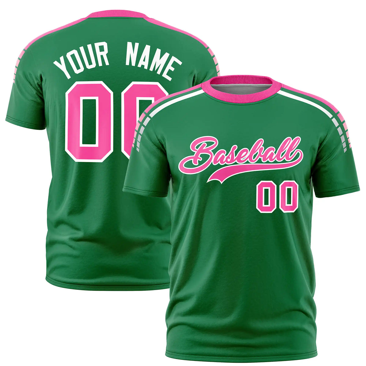 Custom Kelly Green Pink-White Performance T-Shirt