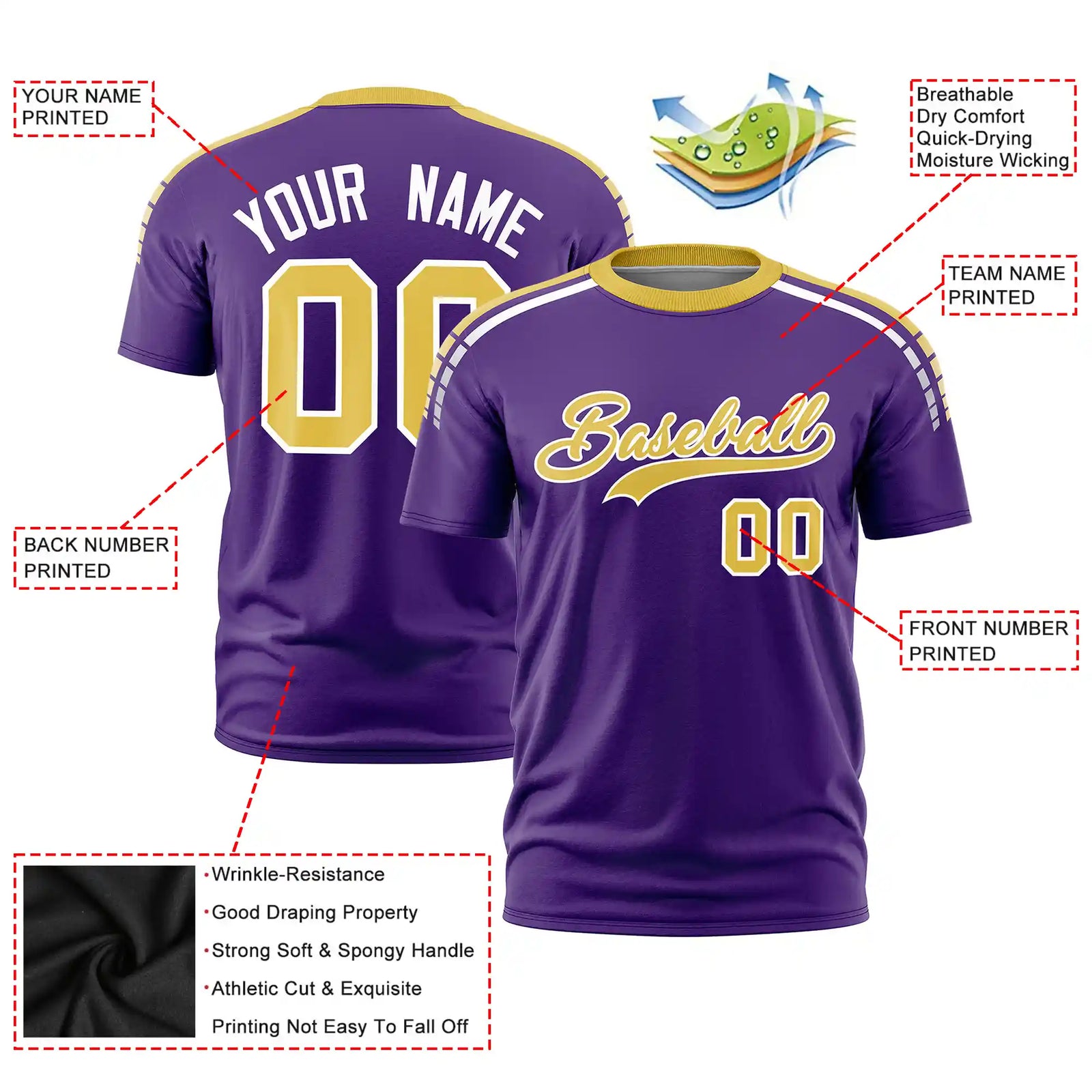 Custom Purple Old Gold-White Performance T-Shirt