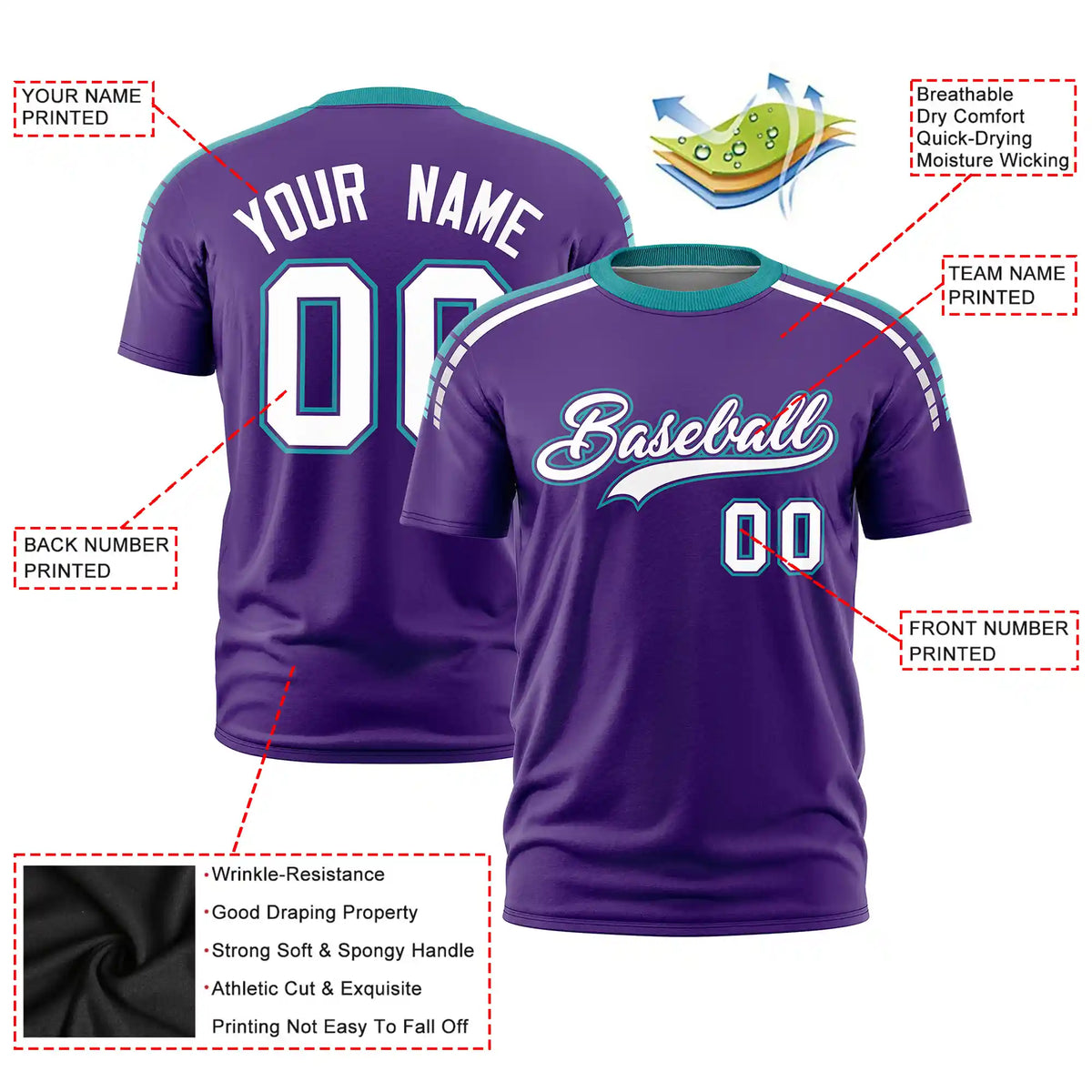 Custom Purple Aqua-White Performance T-Shirt