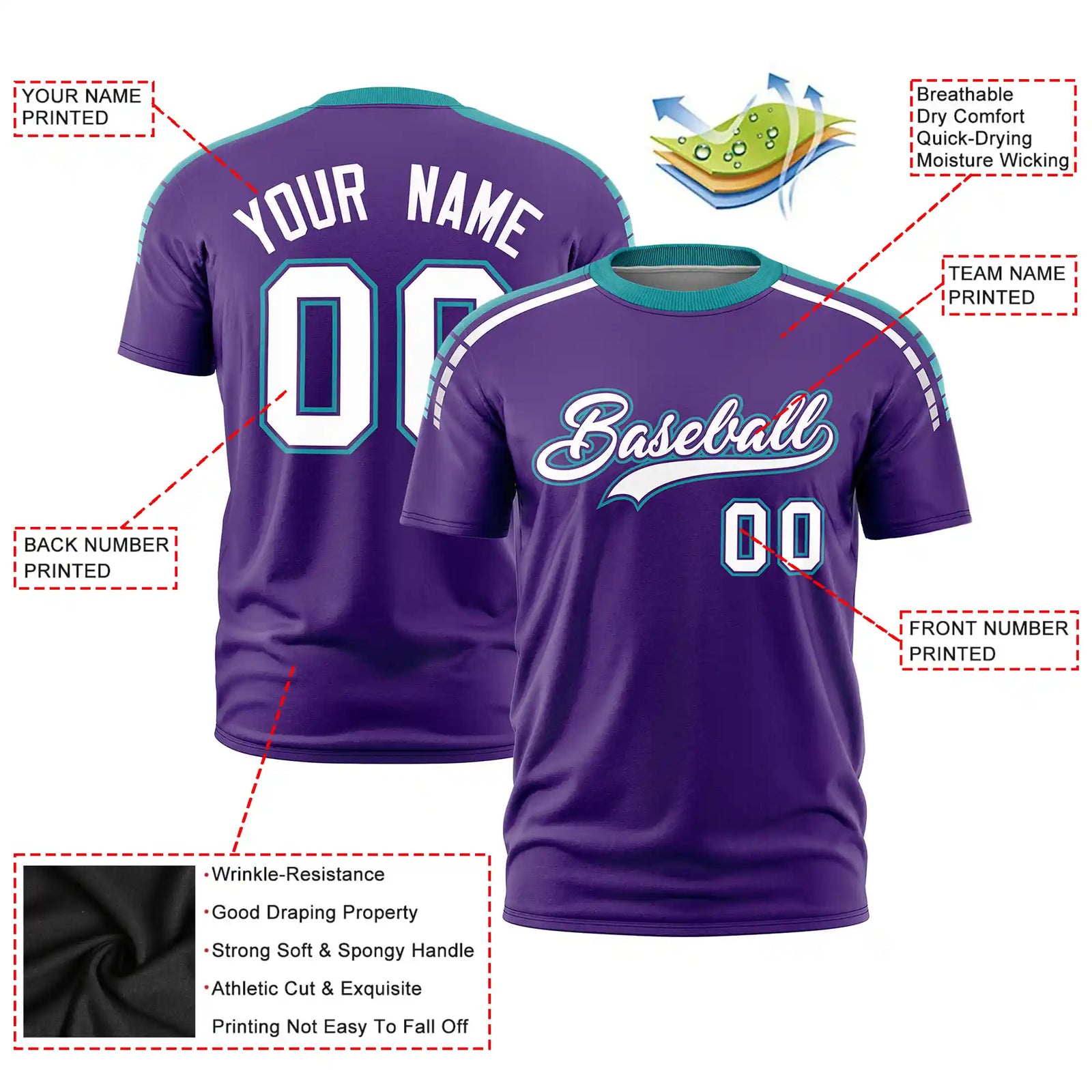 Custom Purple Aqua-White Performance T-Shirt