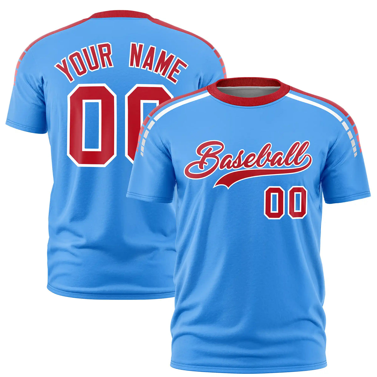 Custom Powder Blue Red-White Performance T-Shirt