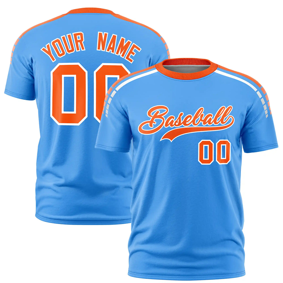 Custom Powder Blue Orange-White Performance T-Shirt
