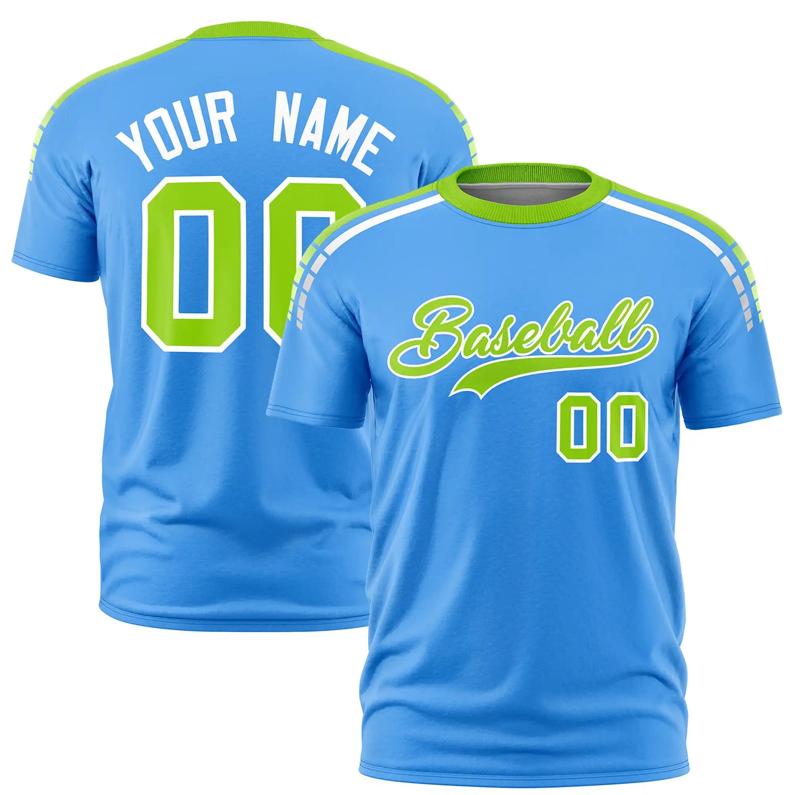 Custom Powder Blue Neon Green-White Performance T-Shirt