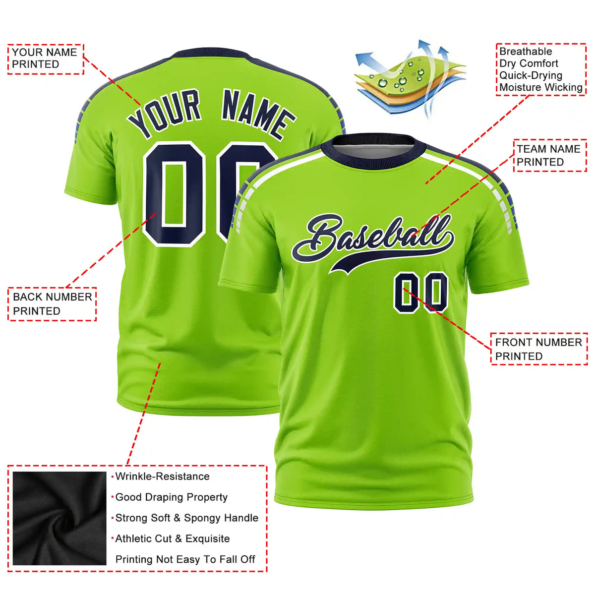 Custom Neon Green Navy-White Performance T-Shirt