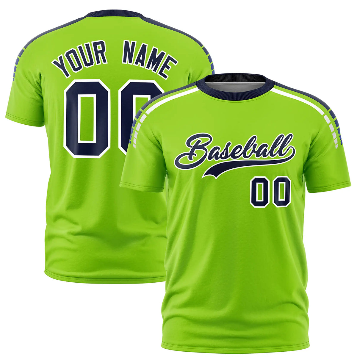 Custom Neon Green Navy-White Performance T-Shirt