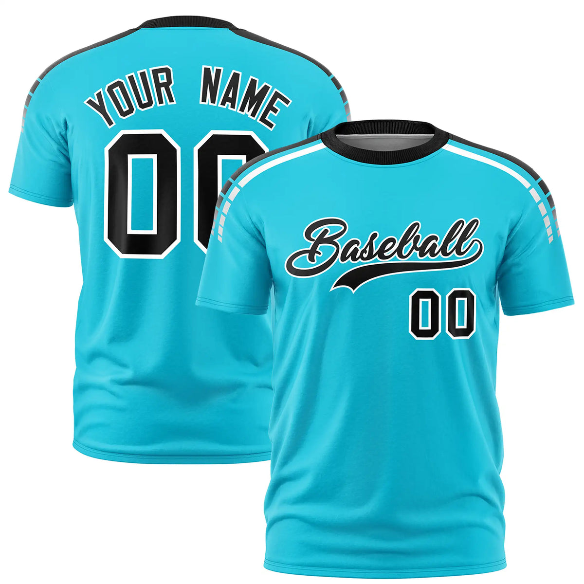 Custom Sky Blue Black-White Performance T-Shirt