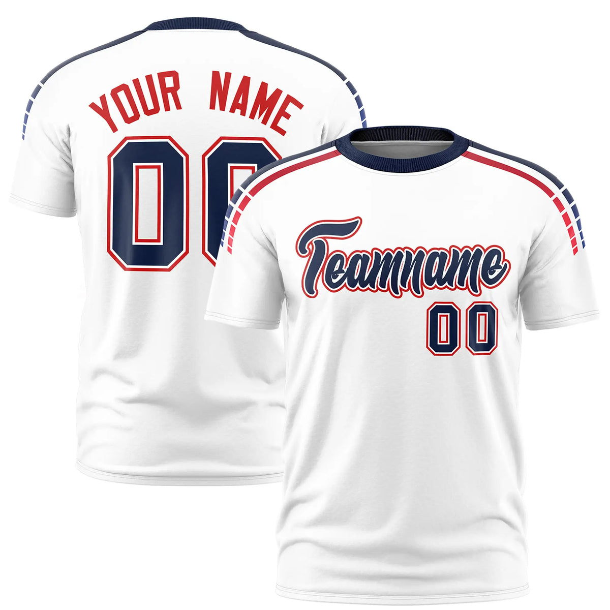 Custom White Navy-Red Performance T-Shirt
