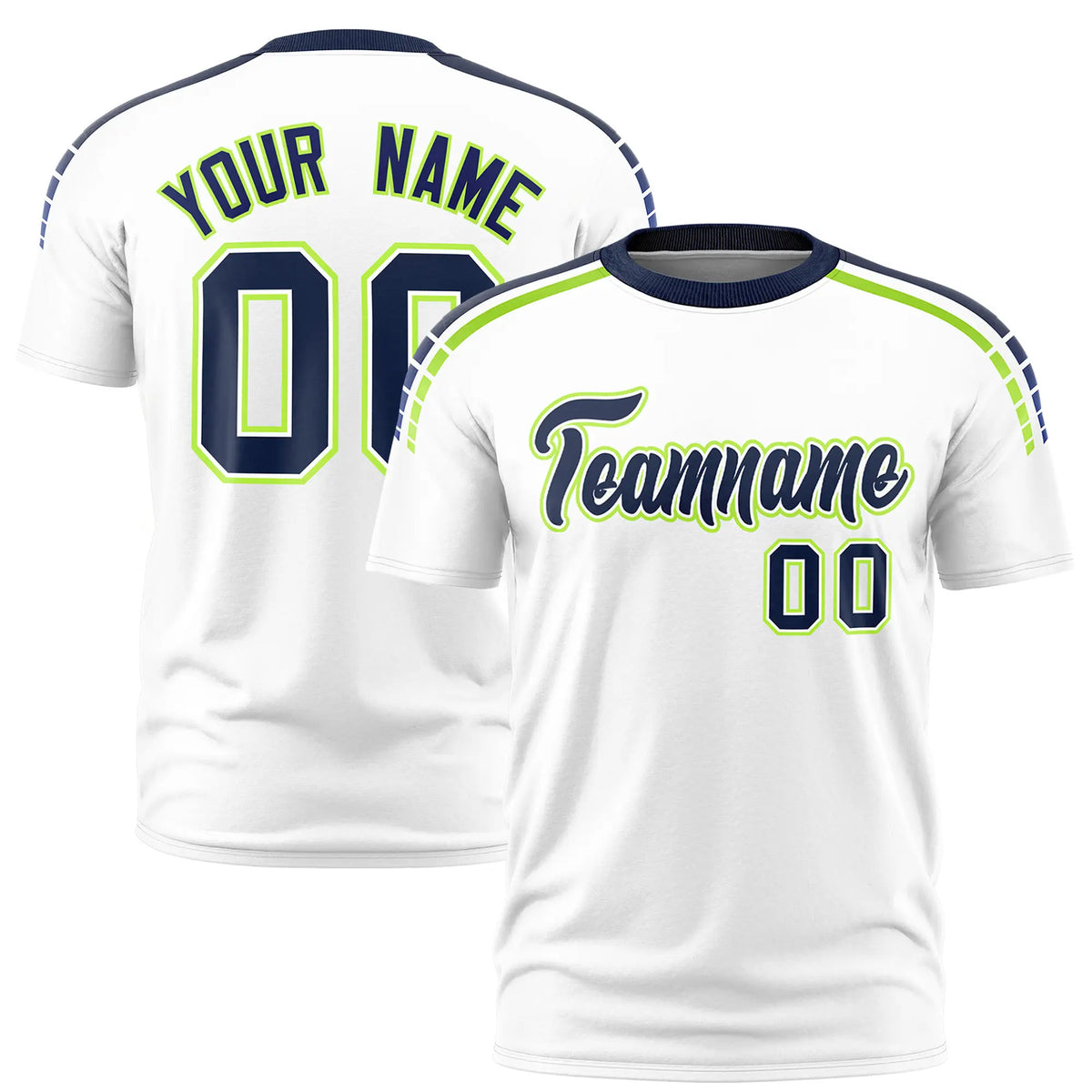 Custom White Navy-Neon Green Performance T-Shirt