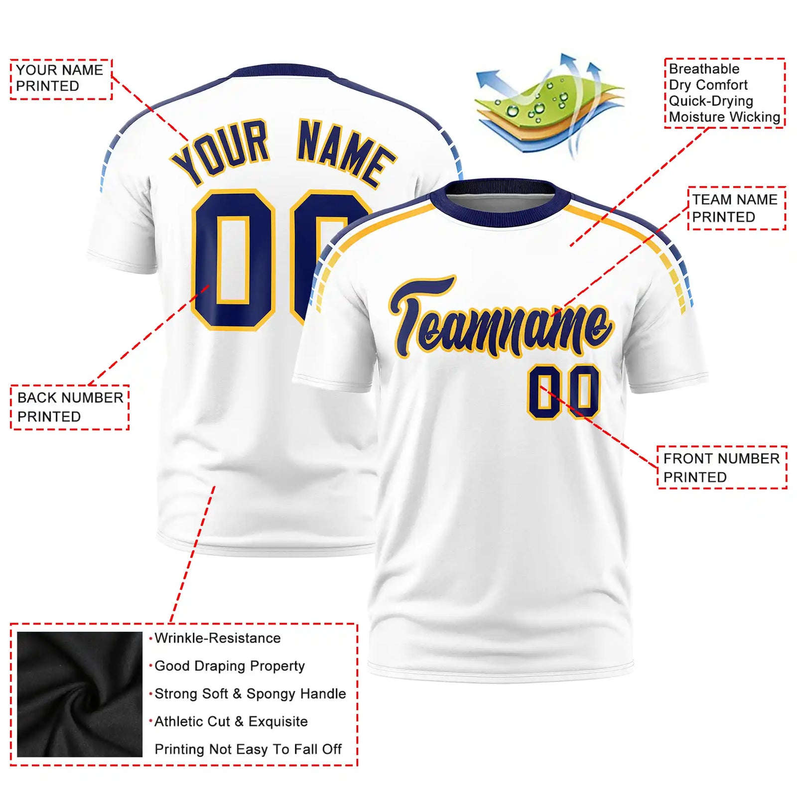 Custom White Navy-Gold01 Performance T-Shirt