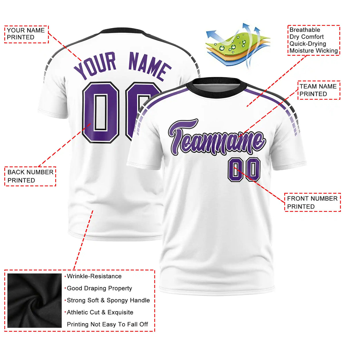 Custom White Black-Purple Performance T-Shirt