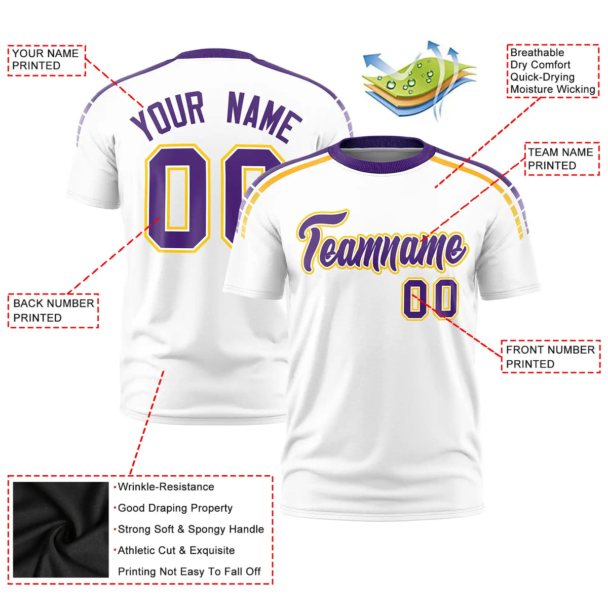 Custom White Purple-Gold01 Performance T-Shirt