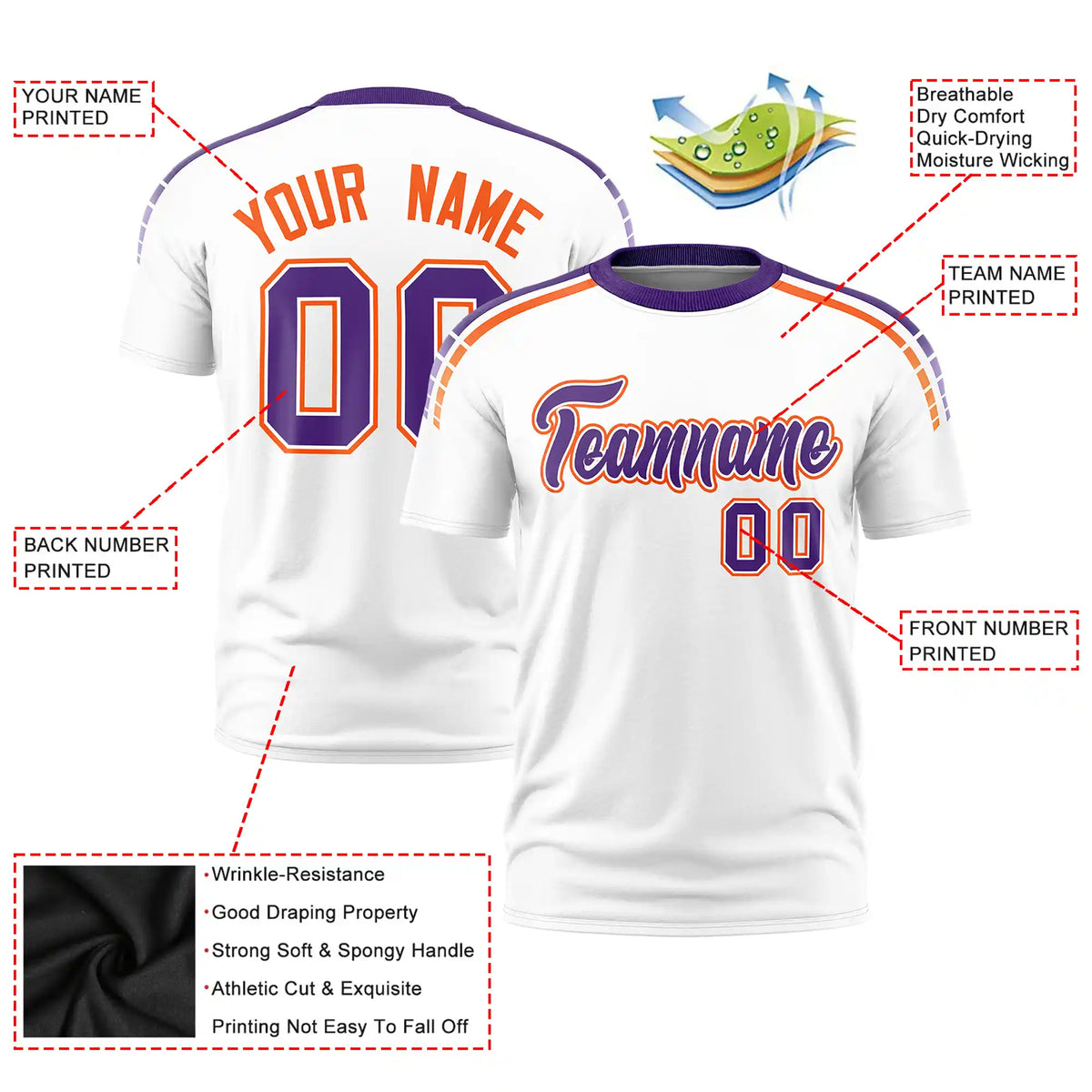 Custom White Purple-Orange Performance T-Shirt