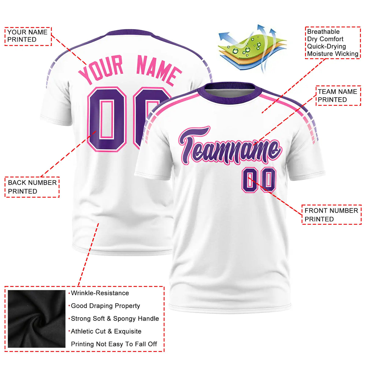 Custom White Purple-Pink Performance T-Shirt