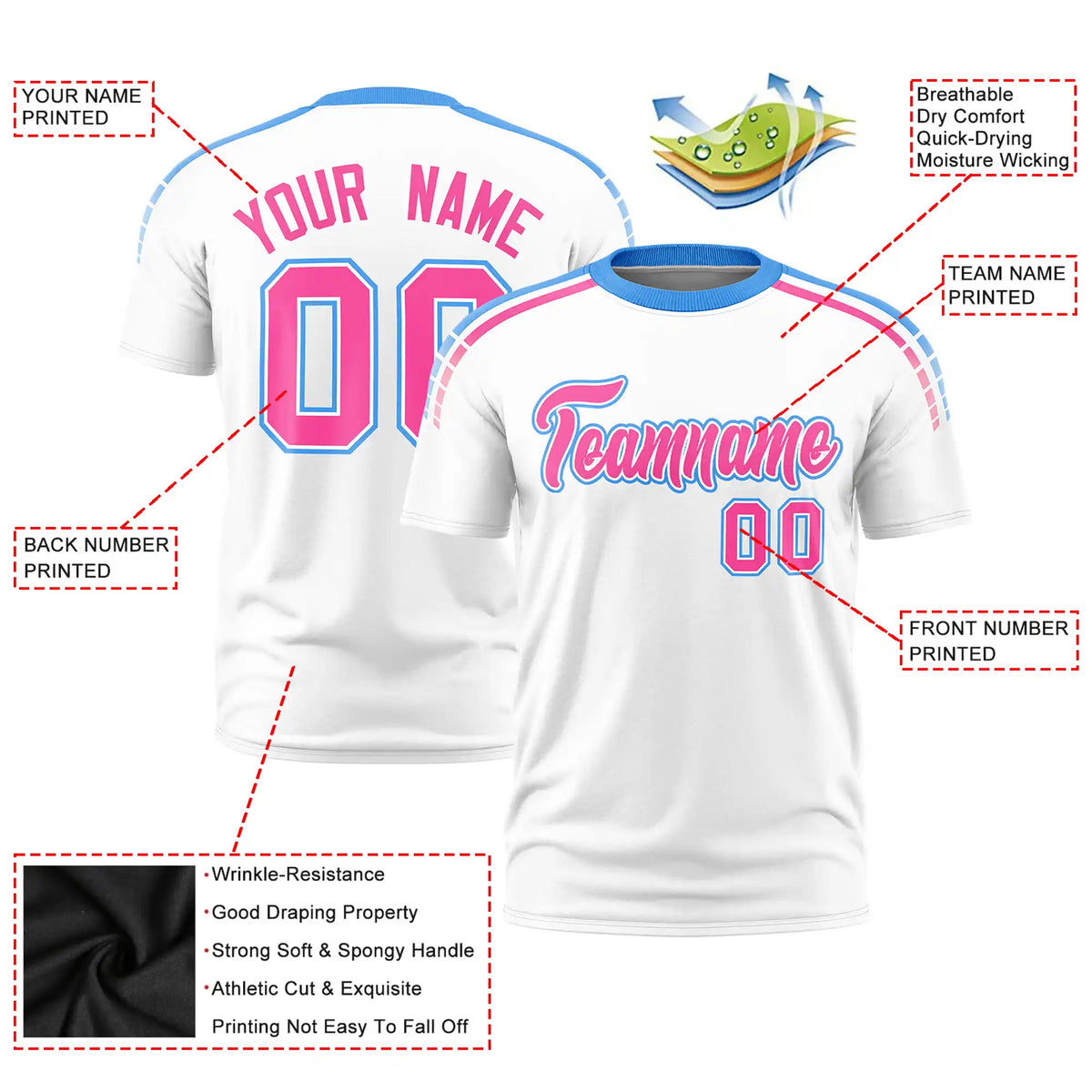 Custom White Powder Blue-Pink Performance T-Shirt