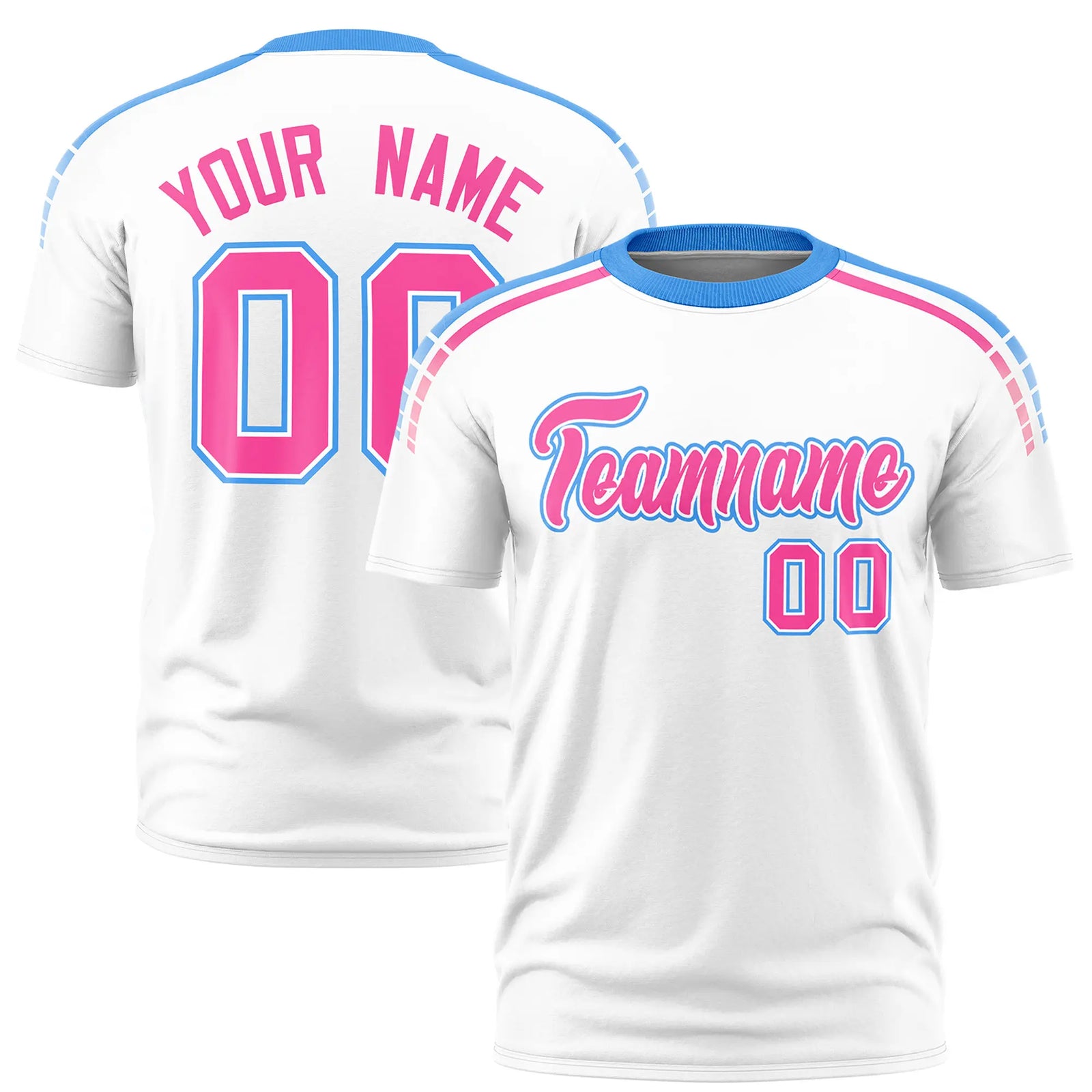 Custom White Powder Blue-Pink Performance T-Shirt