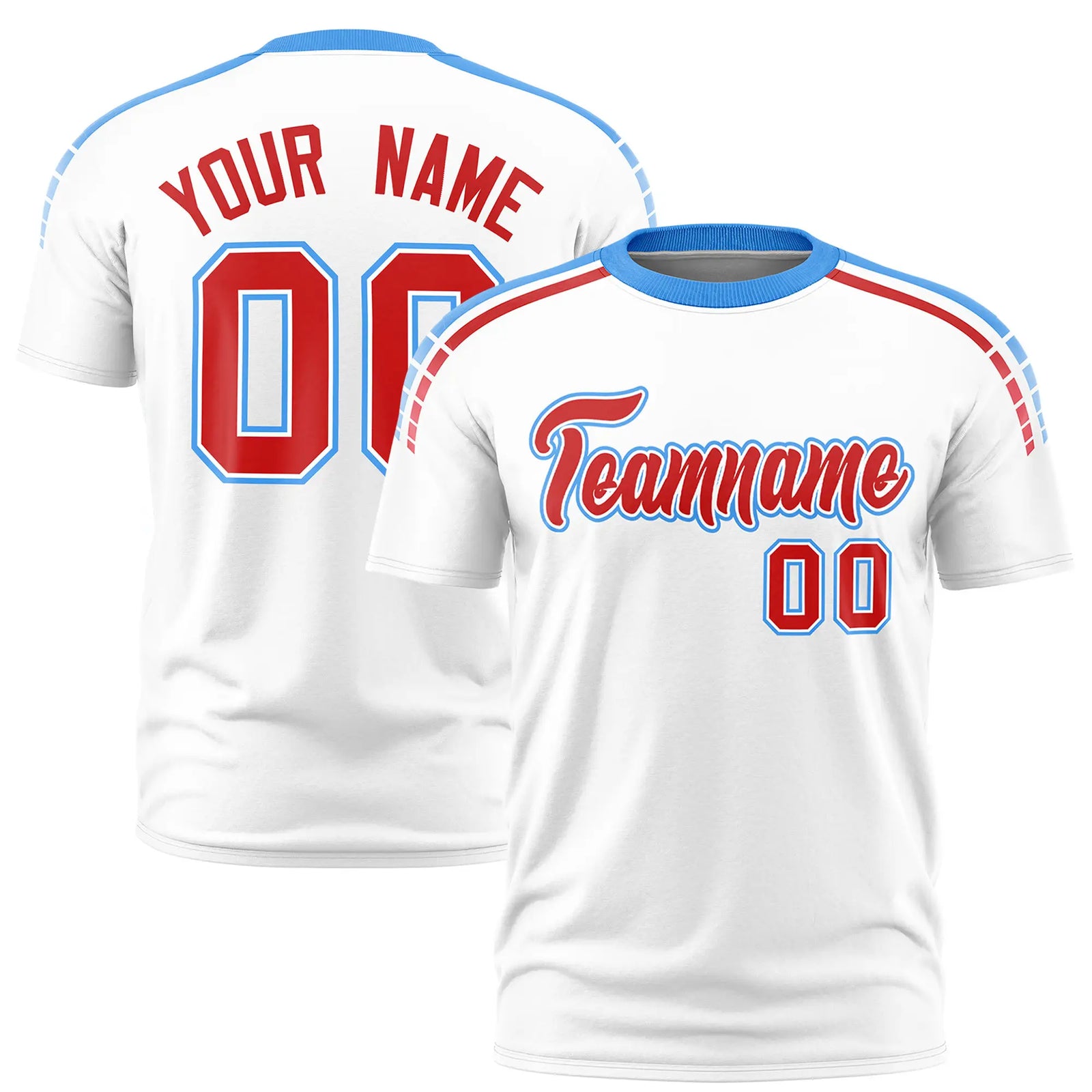 Custom White Powder Blue-Red Performance T-Shirt