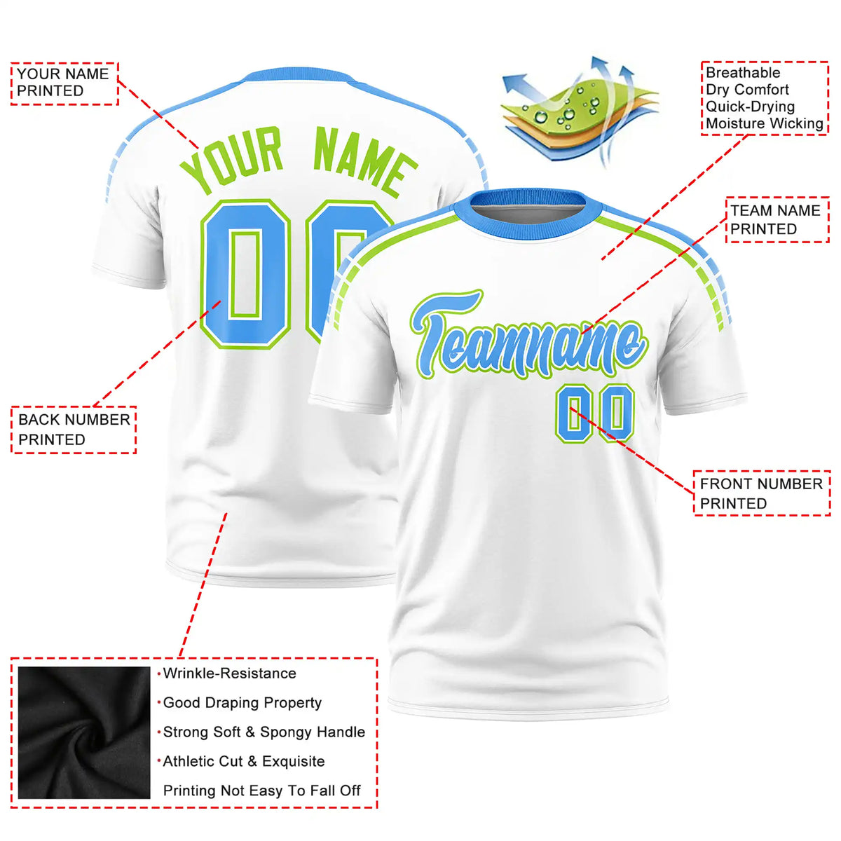 Custom White Powder Blue-Neon Green Performance T-Shirt