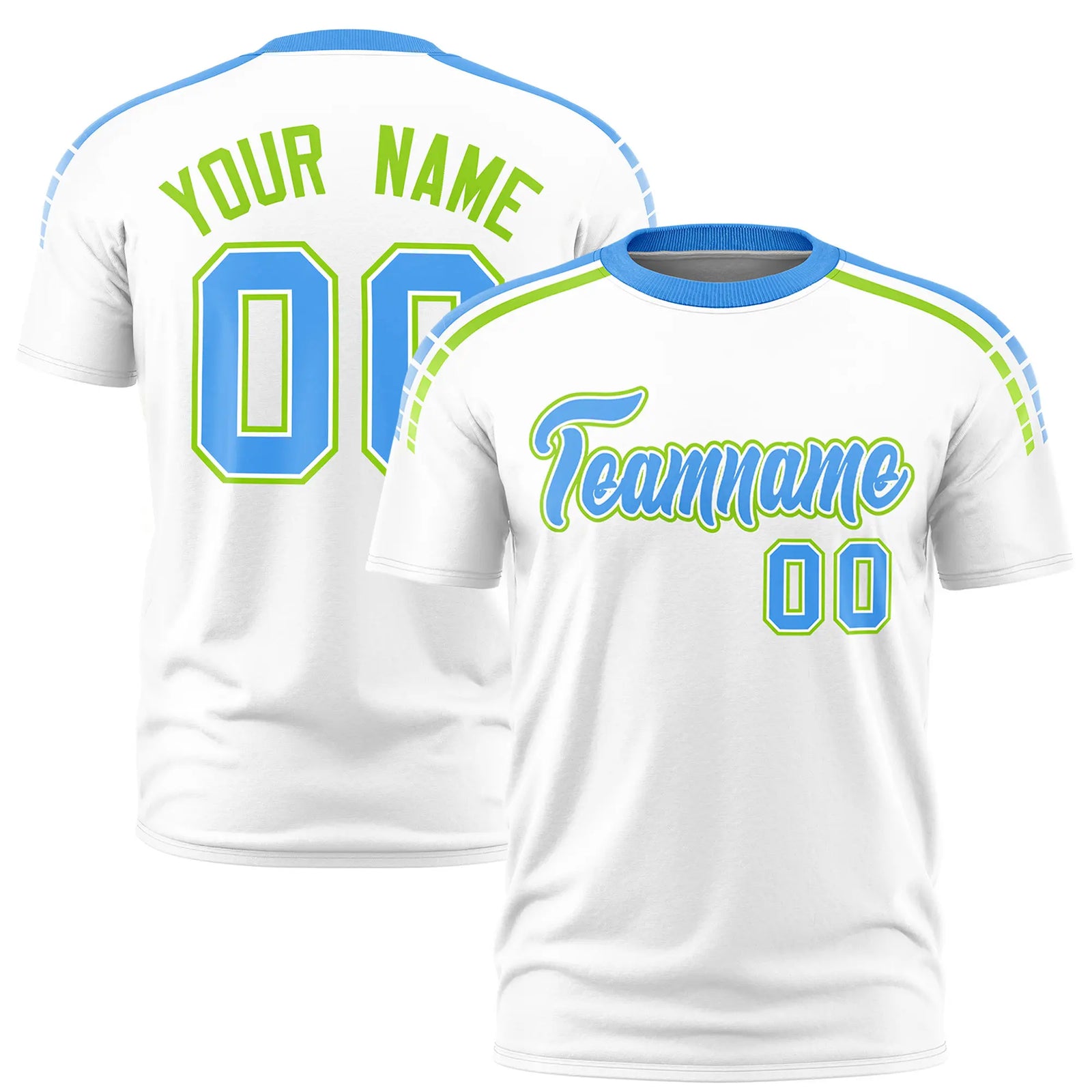 Custom White Powder Blue-Neon Green Performance T-Shirt