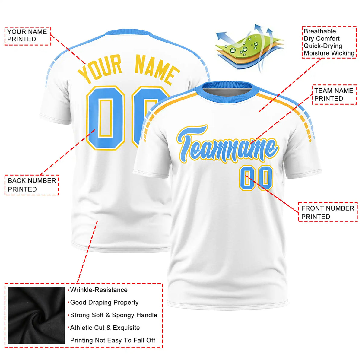 Custom White Powder Blue-Gold01 Performance T-Shirt
