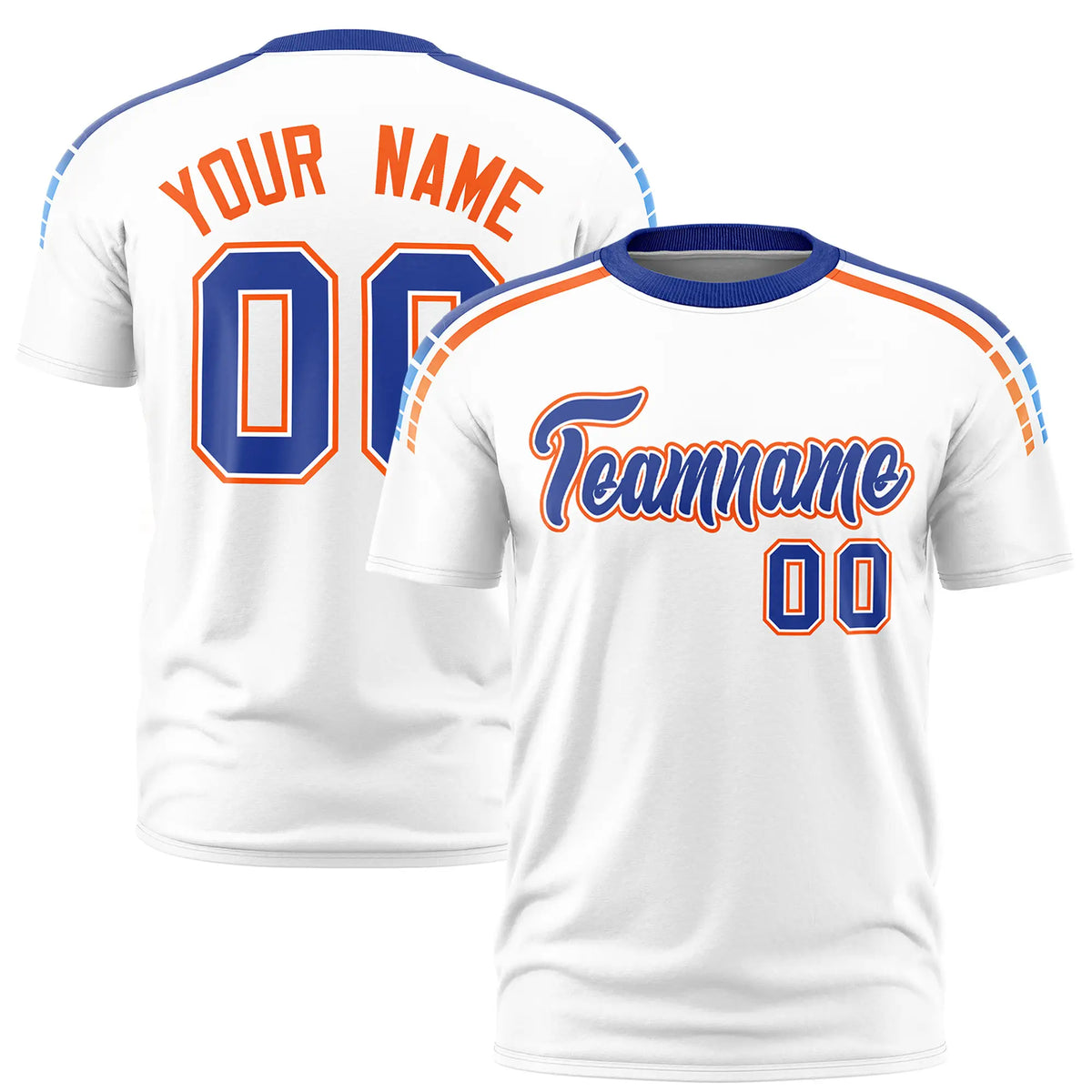 Custom White Royal Blue-Orange Performance T-Shirt
