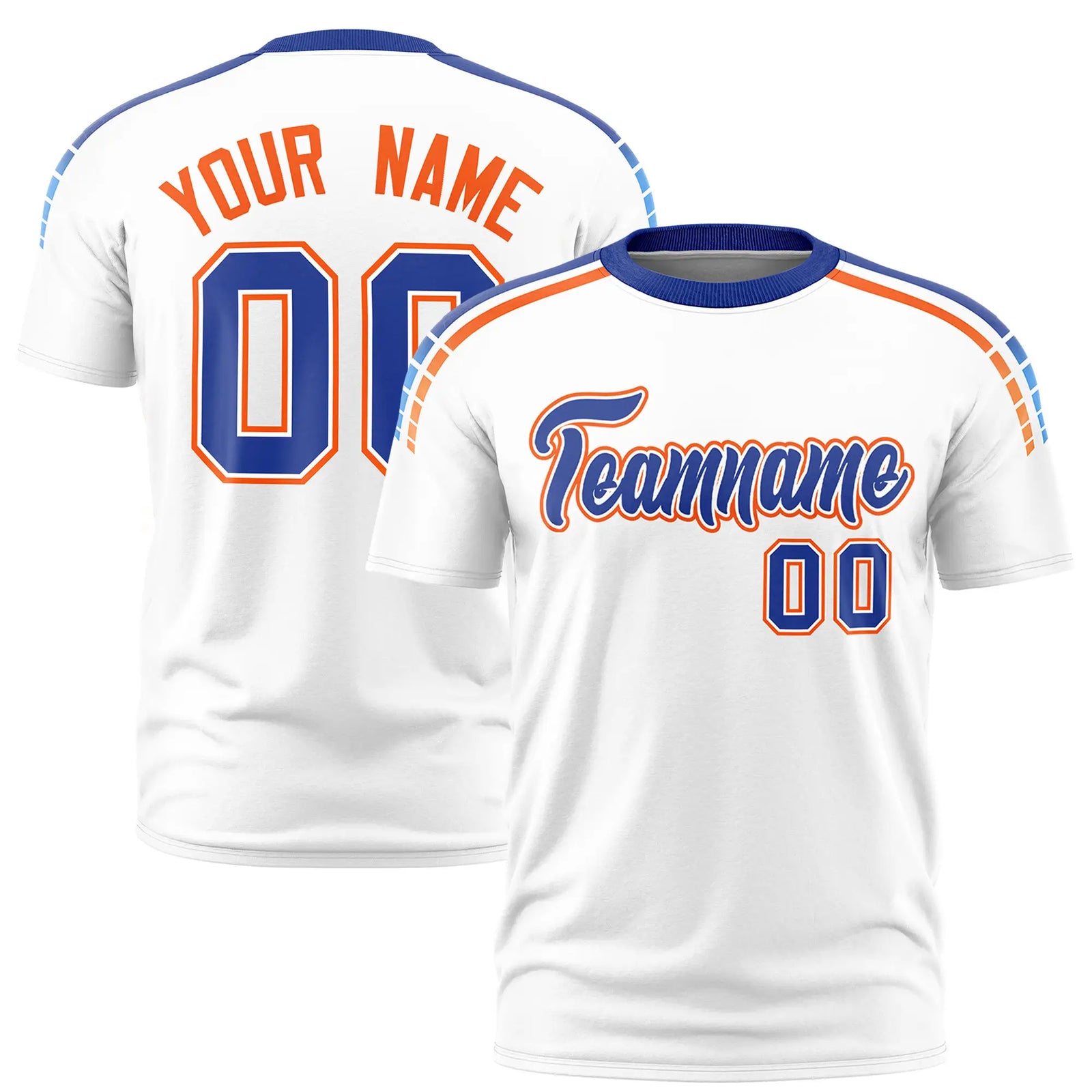 Custom White Royal Blue-Orange Performance T-Shirt