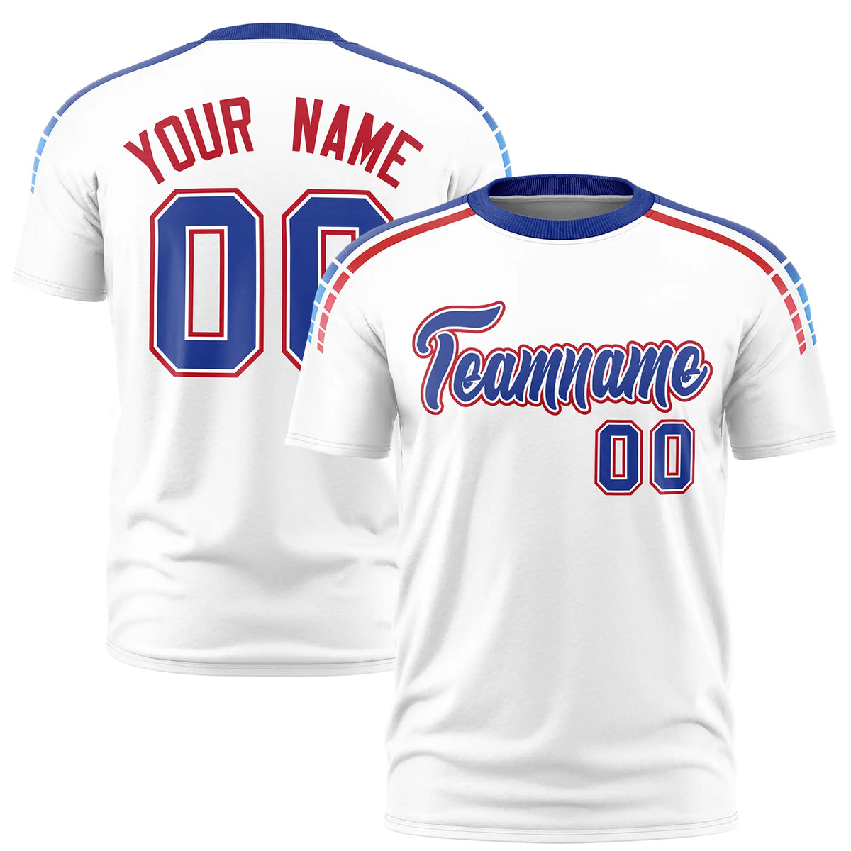 Custom White Royal Blue-Red Performance T-Shirt