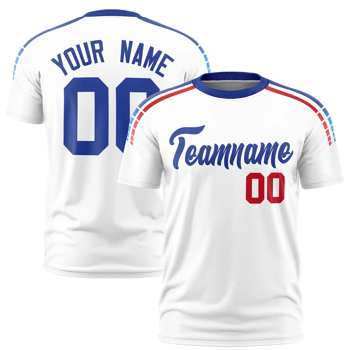 Custom White Royal Blue-Red Performance T-Shirt