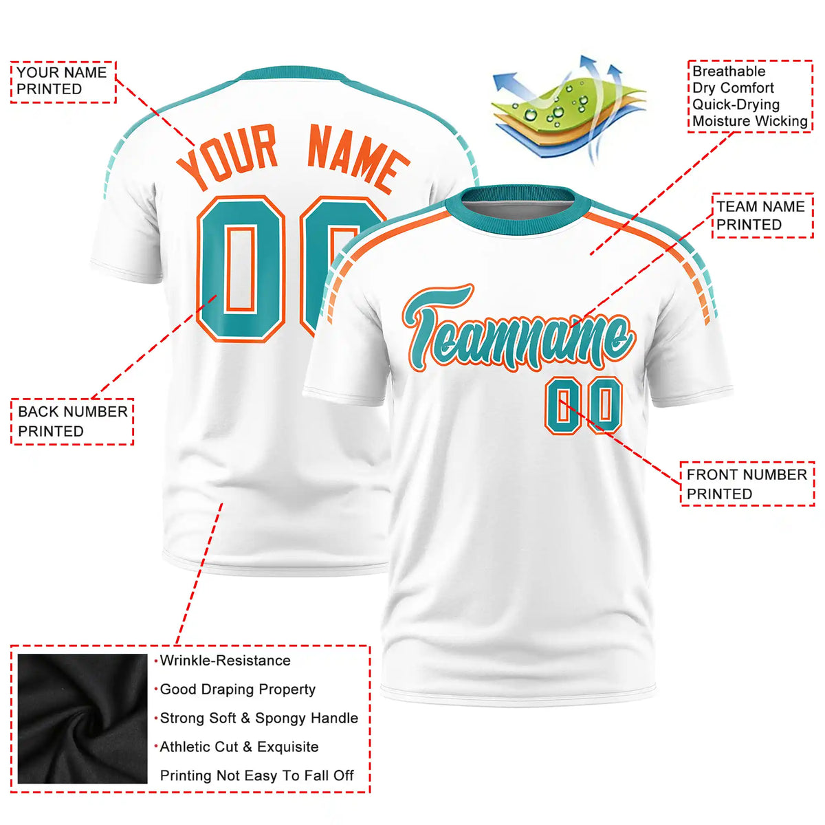 Custom White Aqua-Powder Blue Performance T-Shirt