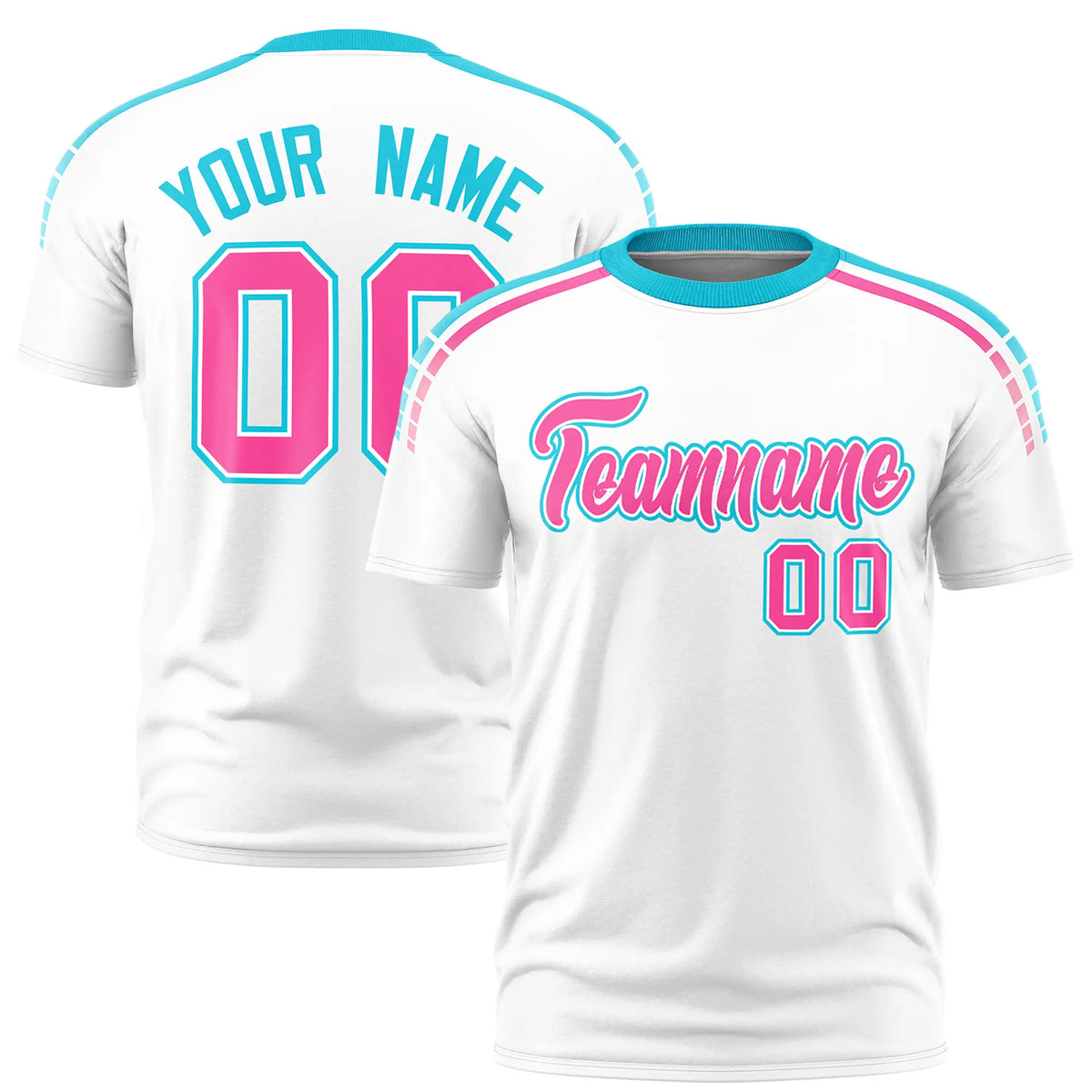 Custom White Sky Blue-Pink Performance T-Shirt