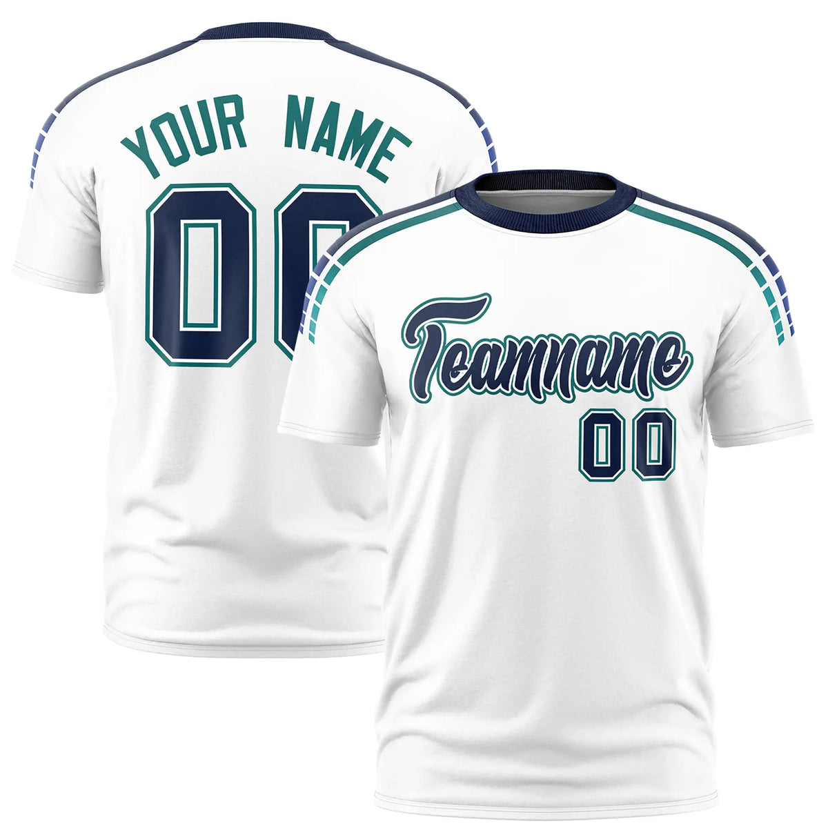 Custom White Navy-Aqua Performance T-Shirt