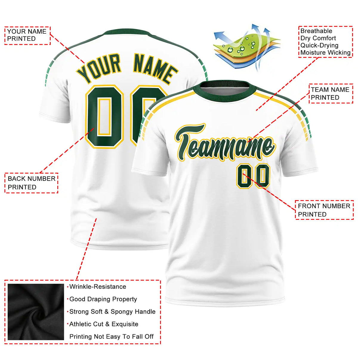 Custom White Green-Gold01 Performance T-Shirt