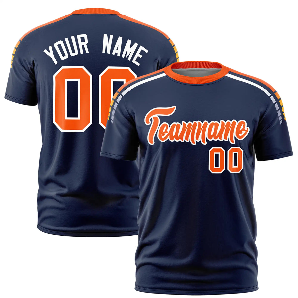 Custom Navy Orange-White Performance T-Shirt