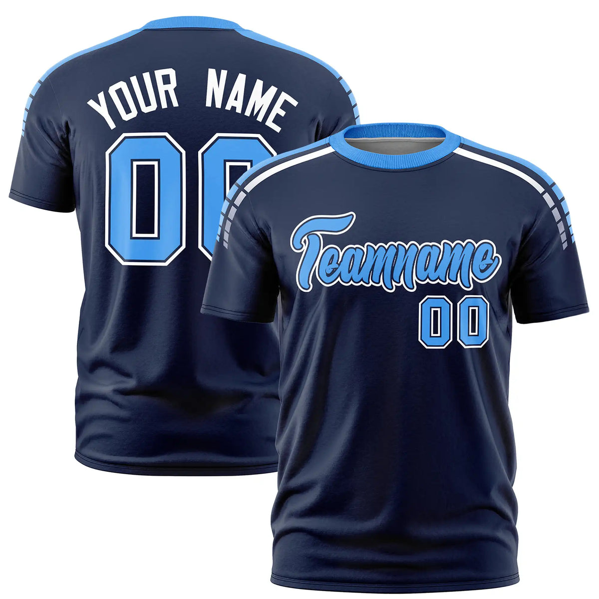 Custom Navy Powder Blue-White Performance T-Shirt
