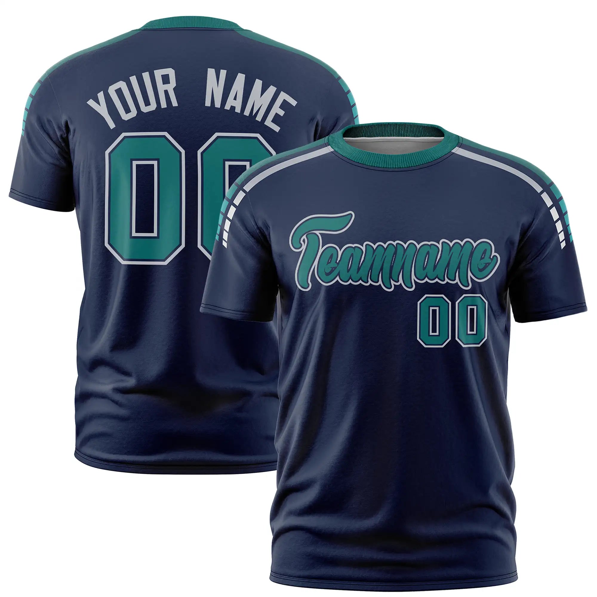 Custom Navy Aqua-Gray Performance T-Shirt