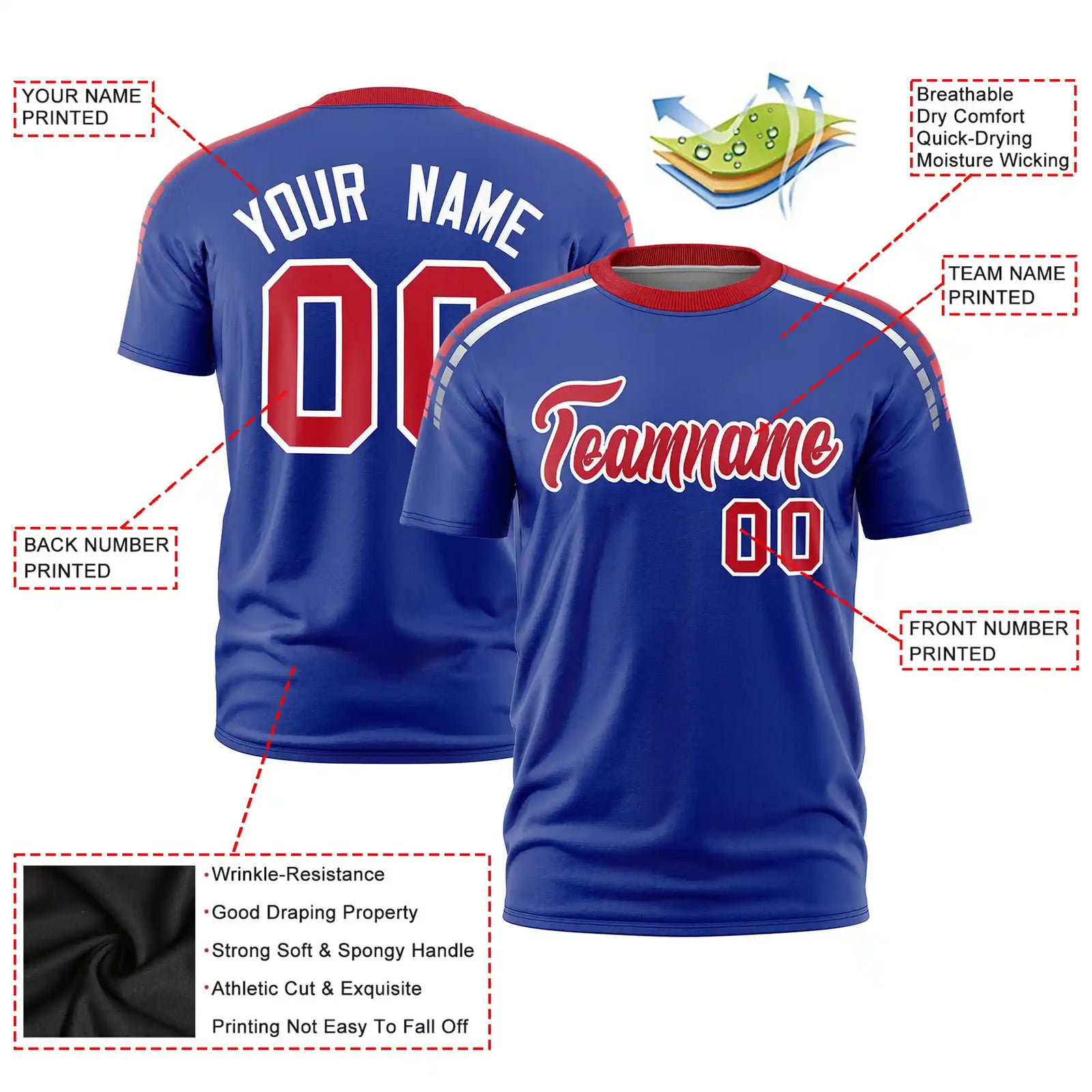 Custom Royal Blue Red-White Performance T-Shirt