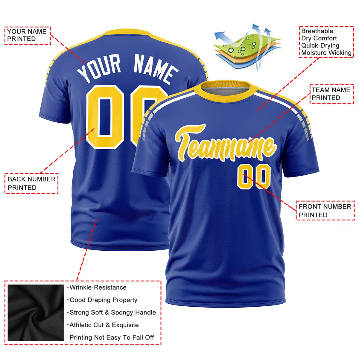 Custom Royal Blue Gold01-White Performance T-Shirt