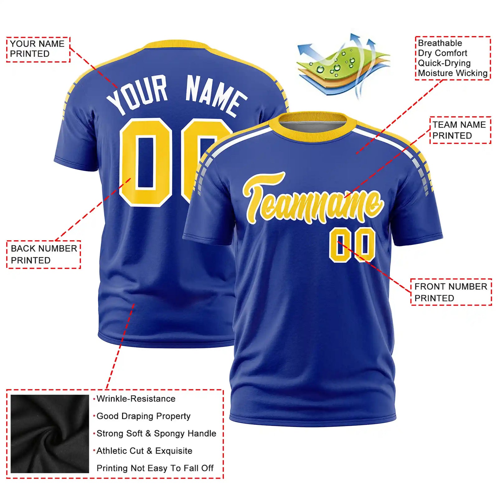Custom Royal Blue Gold01-White Performance T-Shirt