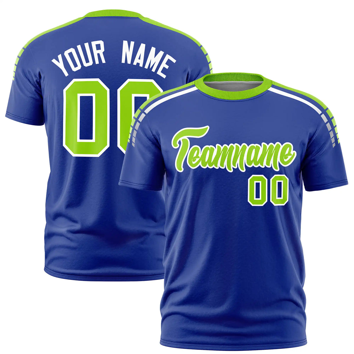 Custom Royal Blue Neon Green-White Performance T-Shirt
