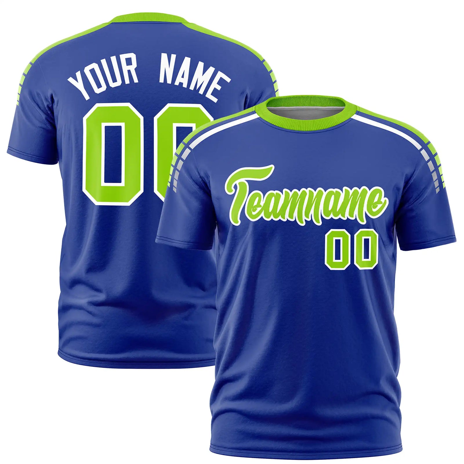 Custom Royal Blue Neon Green-White Performance T-Shirt