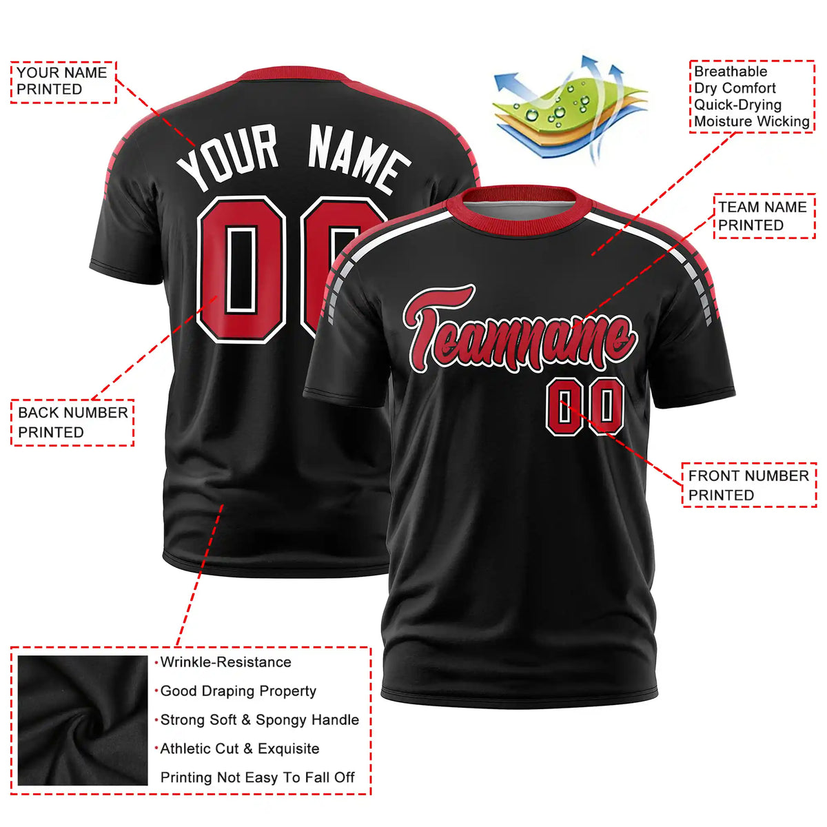 Custom Black Powder Red-White Performance T-Shirt