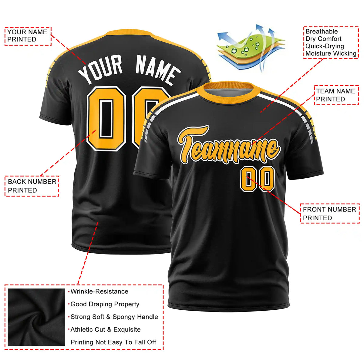 Custom Black Yellow-White Performance T-Shirt