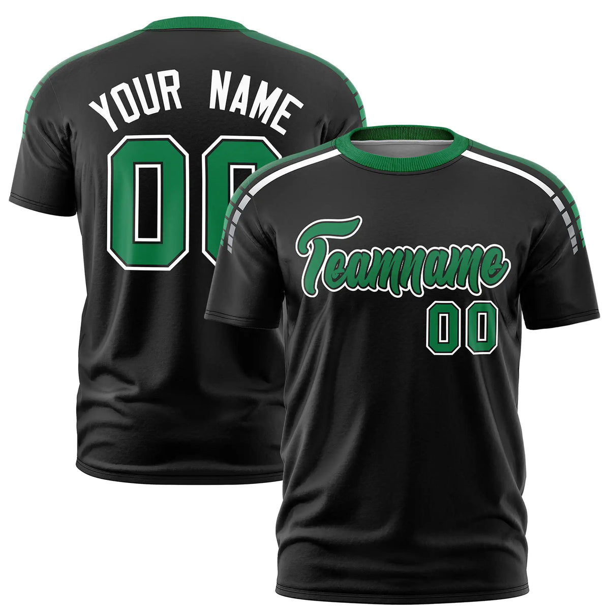 Custom Black Kelly Green-White Performance T-Shirt