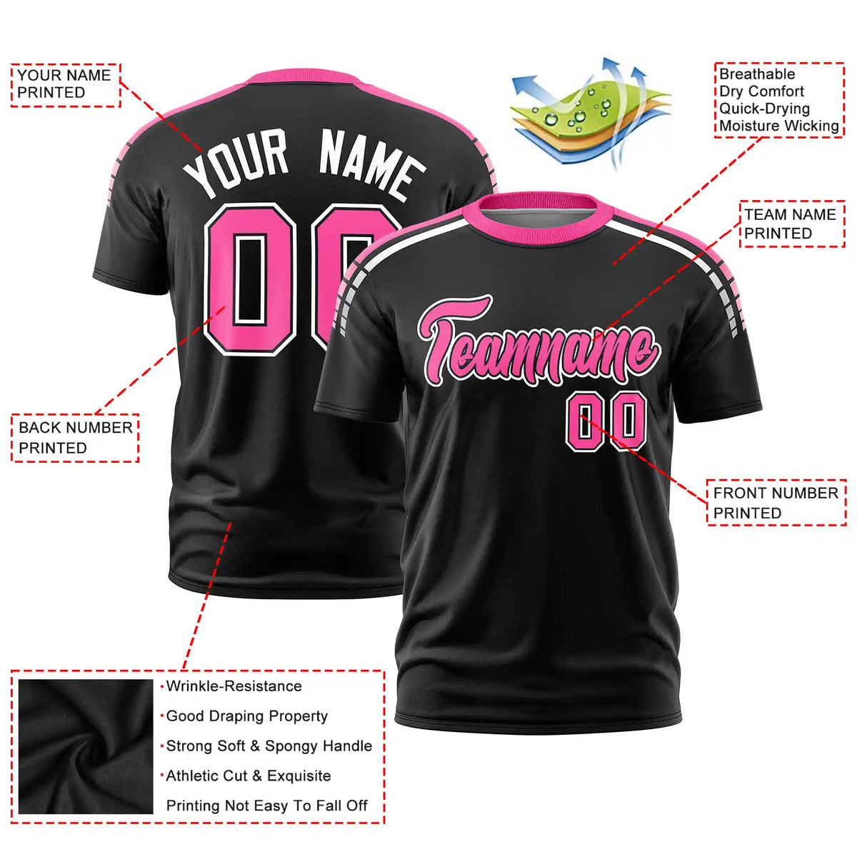 Custom Black Pink-White Performance T-Shirt
