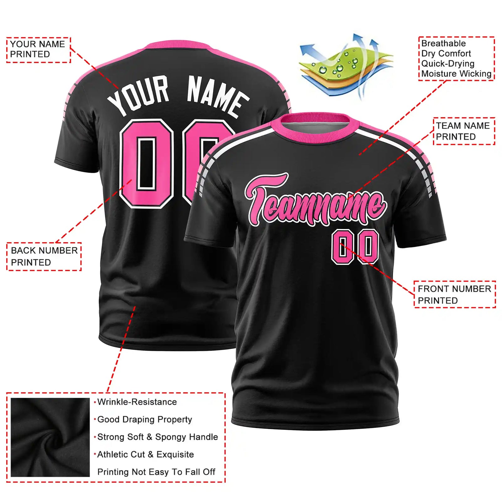 Custom Black Pink-White Performance T-Shirt