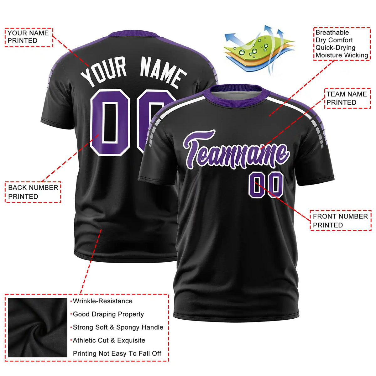Custom Black Purple-White Performance T-Shirt
