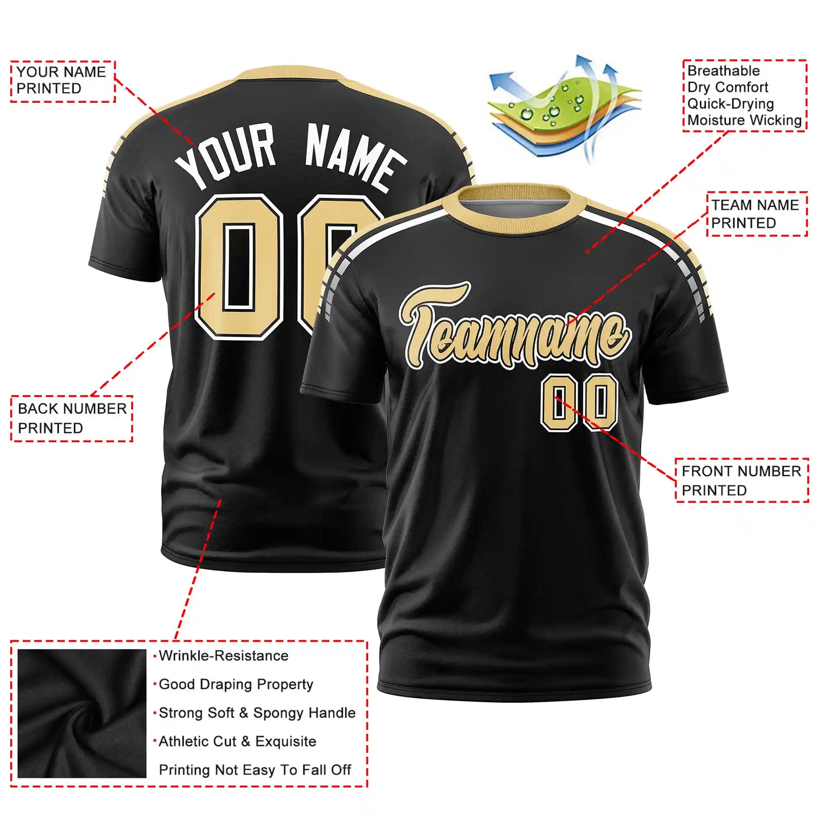 Custom Black Khaki-White Performance T-Shirt