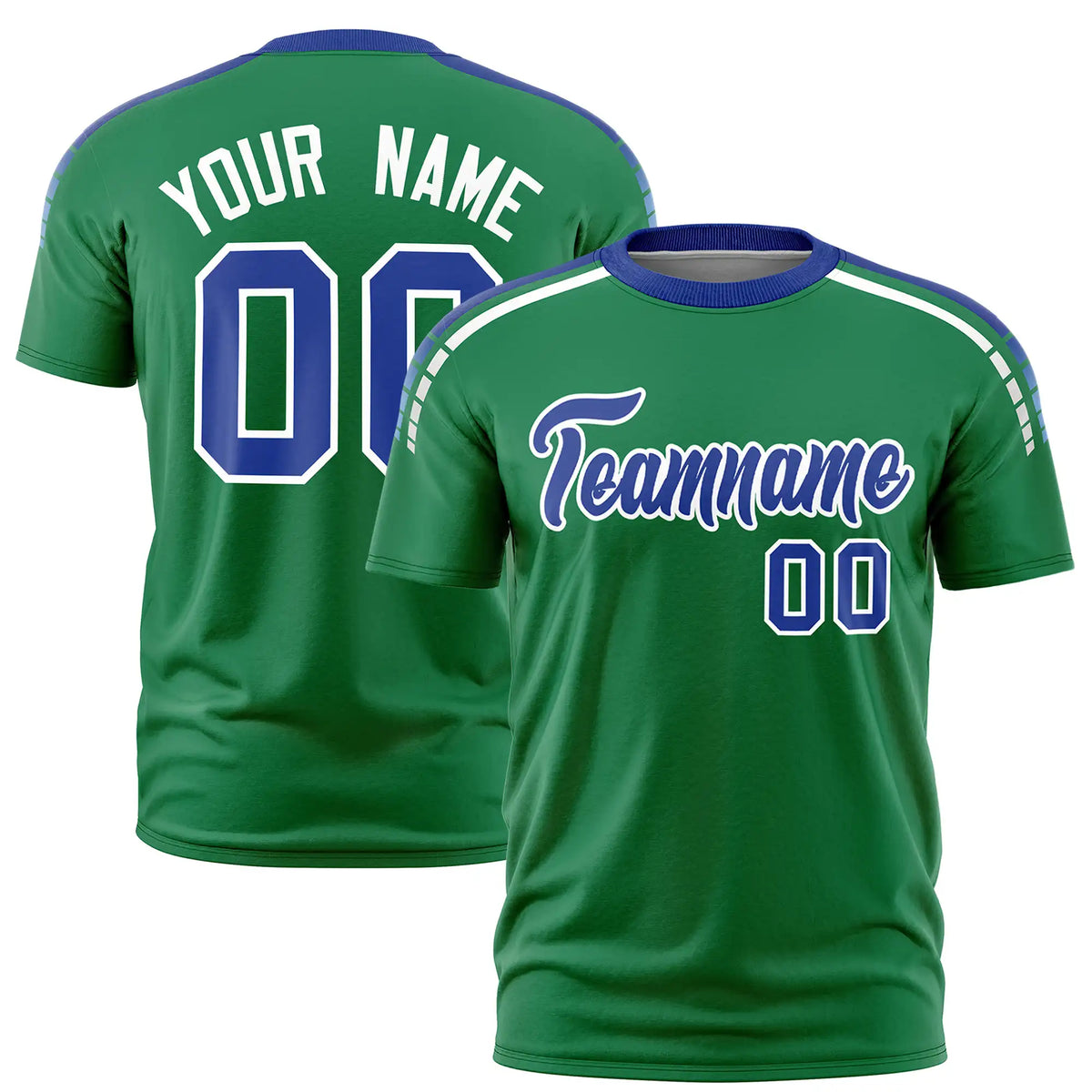 Custom Kelly Green Royal Blue-White Performance T-Shirt