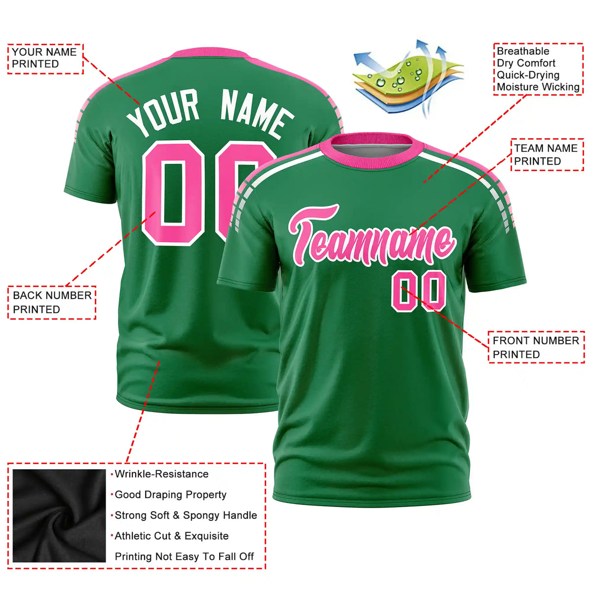 Custom Kelly Green Pink-White Performance T-Shirt