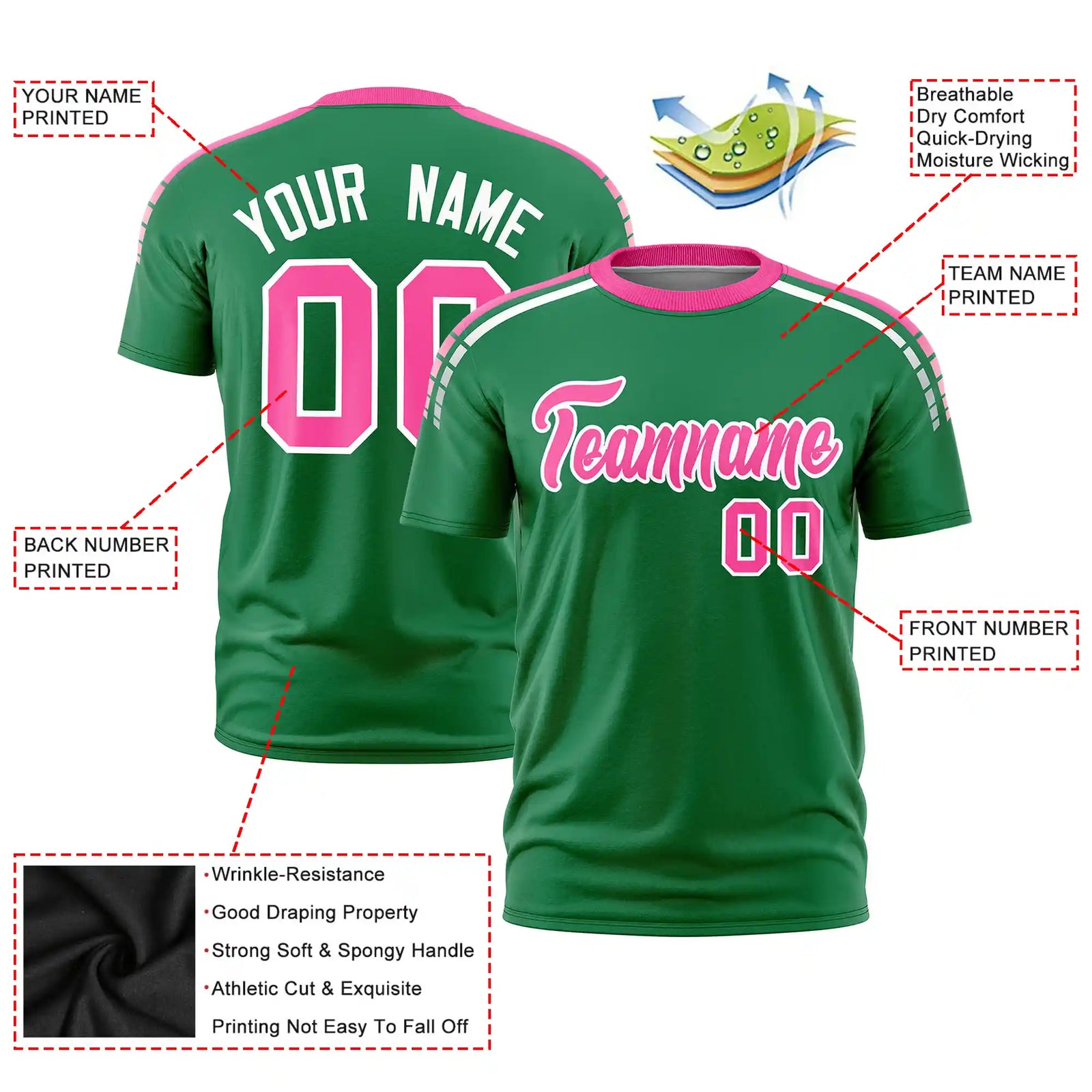 Custom Kelly Green Pink-White Performance T-Shirt