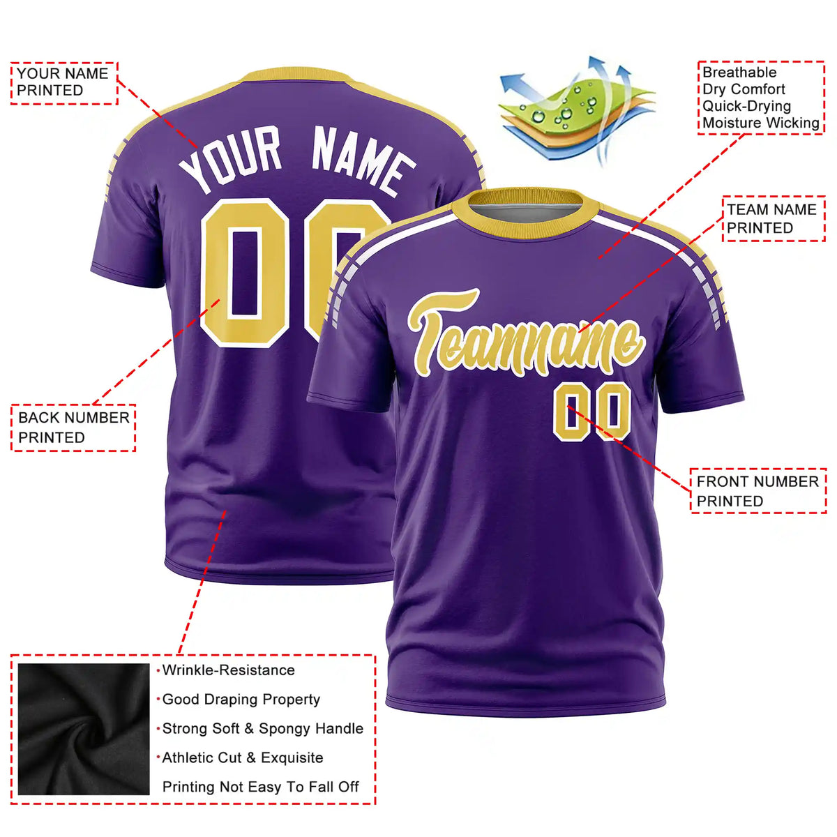 Custom Purple Old Gold-White Performance T-Shirt